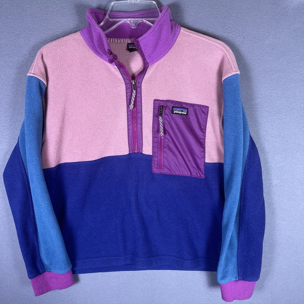 Patagonia Kids Micro D Snap-T Fleece Jacket XL Blue Pink Teal 1/4 Zip